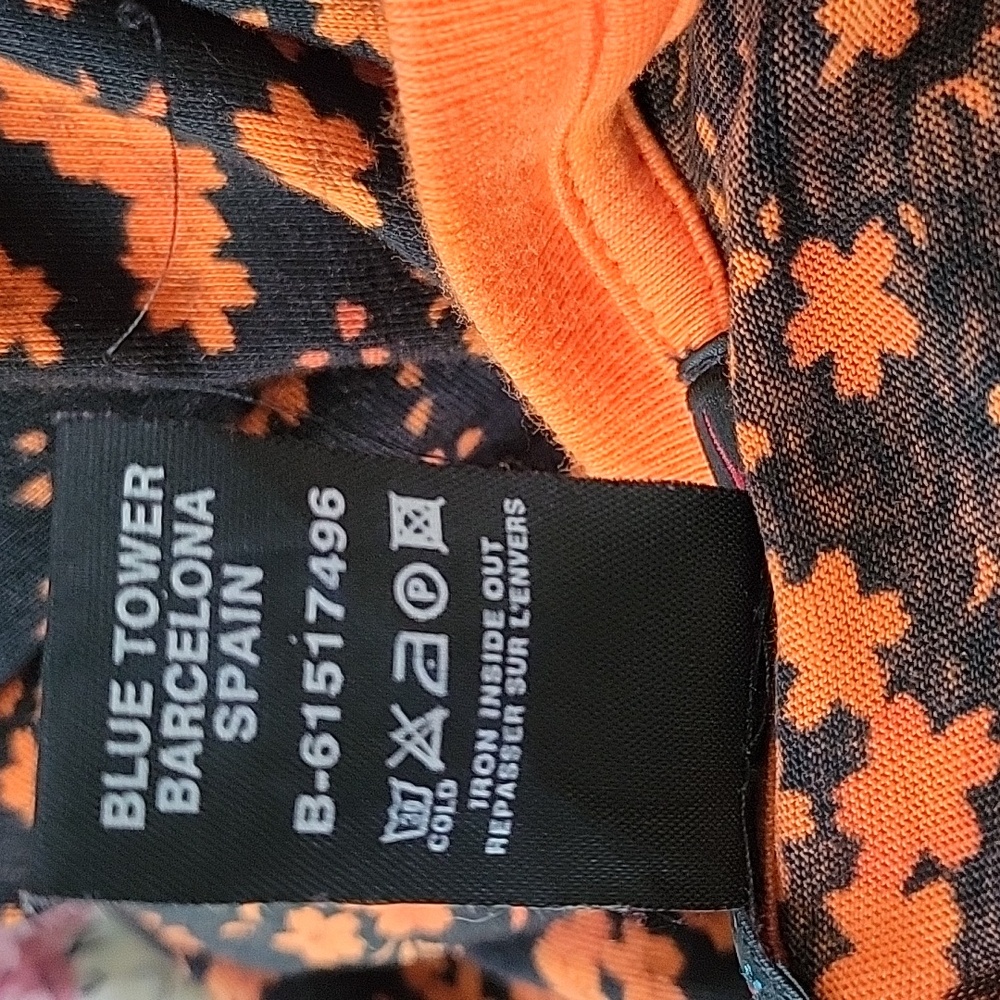 Custo Barcelona Orange Graphic Print Long Sleeve Midi Dress Sz 4 - Picture 5 of 5